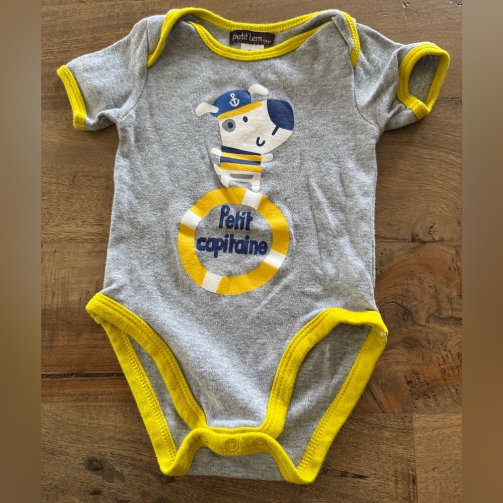 Petit Lem Gray and Yellow Baby Onesie size 9 months